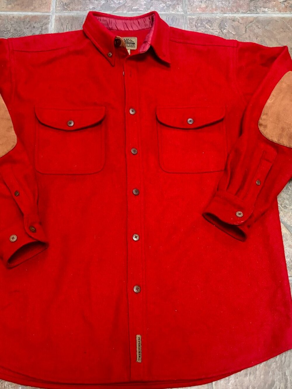 ~~Flyshacker Shirt Mens L Red Wool Flannel Elbow Patch Shacket HEAVYWEIGHT****Th